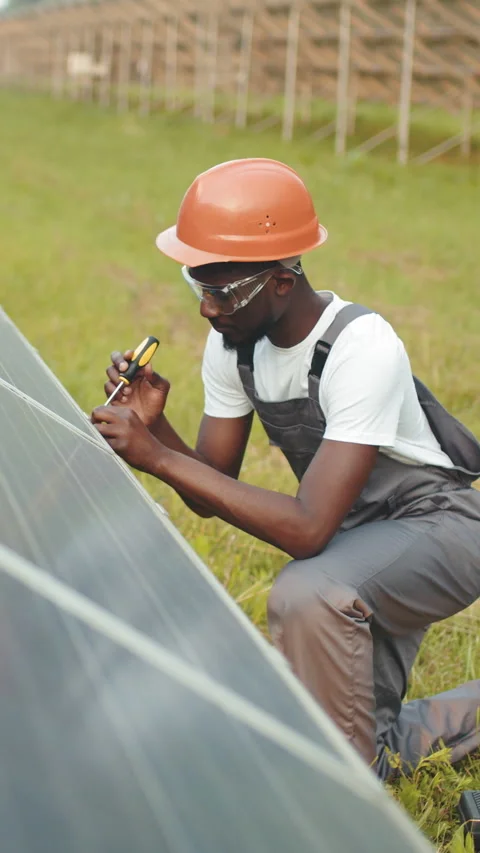 Solar Panel Technician at Work Stock Footage 317402115