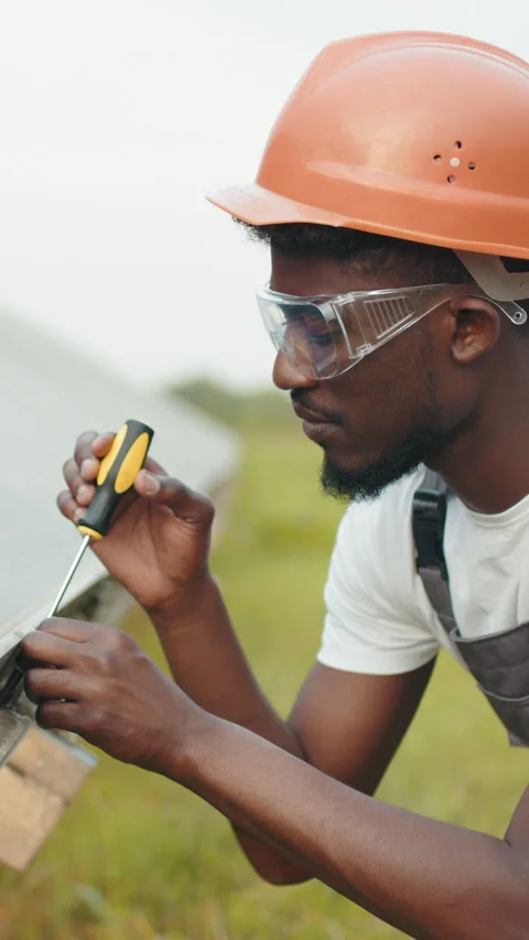 Solar Panel Technician at Work Stock Footage 317403100