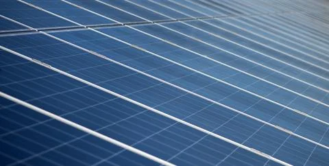Solar panel texture with geometric blue lines. Solar electric system with ren Stock Photos