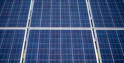 Solar panel texture with perspective lines. Solar renewable system with elect Stock Photos