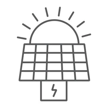 Solar panel thin line icon, ecology and power, sun energy sign, vector graphics Stock Illustration