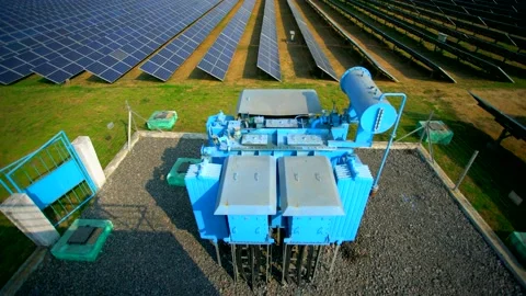 Solar panel transformer in power plant india Stock Footage 211375132