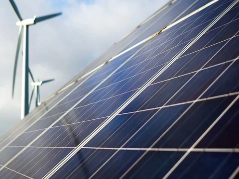 Solar panel with turbines Video stock 82787568