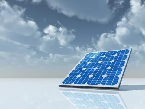 Solar panel under cloudy sky - 3d illustration Stock Illustration