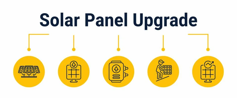 Solar panel upgrade and performance increase workflow icons Stock Illustration
