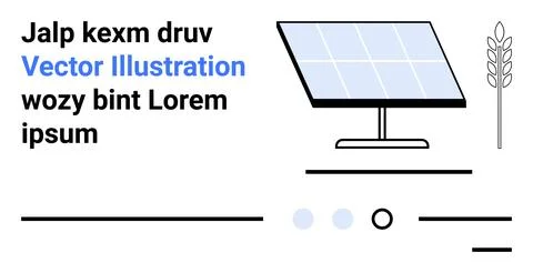 Solar panel, wheat stalk, text elements in black and blue. Ideal for sustaina Stock Illustration