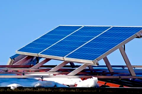Solar panel in wintertime Stock Photos