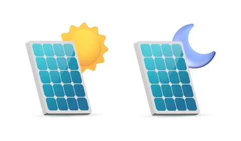 Solar panel working during day, not at night, generating electricity Stock Illustration