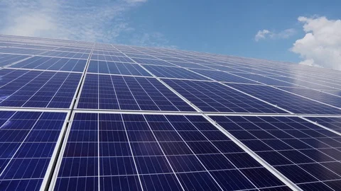 Solar panels against blue sky and clouds Alternative energy. Stock Footage 113397152