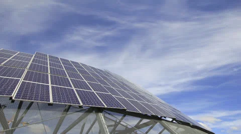 Solar Panels against White Clouds and Blue Sky Timelapse 1920x1080 Stock Footage 25083460