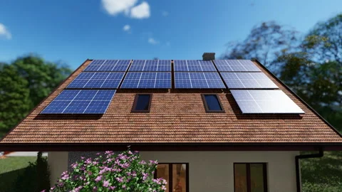 Solar panels and eco friendly house, 4K Stock Footage 251711844