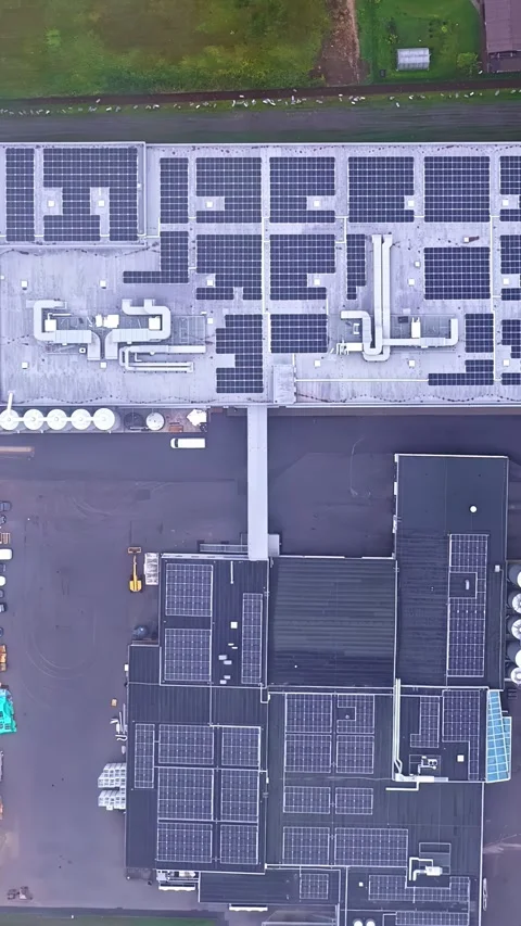 Solar Panels and Rooftop Systems on Industrial Complex Stock Footage 336395004
