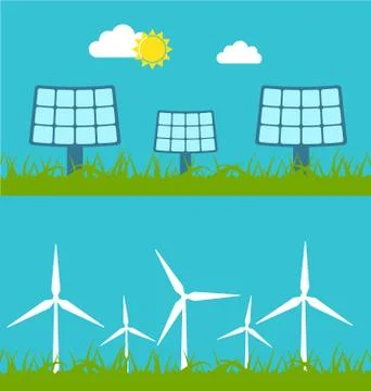 Solar Panels and Wind Generators Stock Illustration