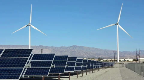 Solar Panels and Wind Turbine Power Stock Footage