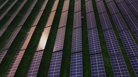 Solar panels arranged in rows capture energy during daylight hours Видео 330001185