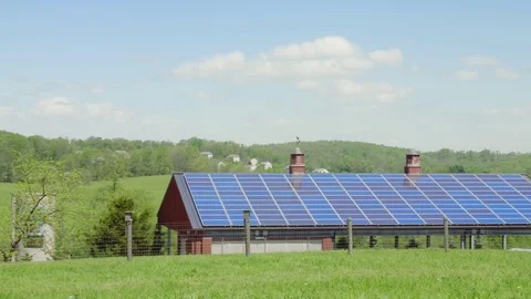 Solar panels on barn at farm Stock Footage 75462198