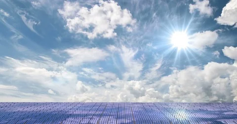 Solar panels on the beautiful cloudy sky, time laps Stock Footage 81873710