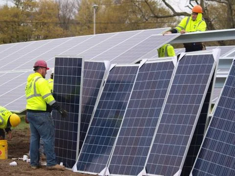 Solar panels being installed upstate New York Stock Photos