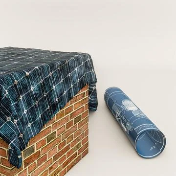 Solar panels on brick cube isolated on white background Stock Illustration