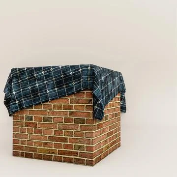 Solar panels on brick cube isolated on white background Stock Illustration