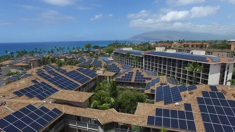 Solar Panels on buildings in Hawaii Stock Footage
