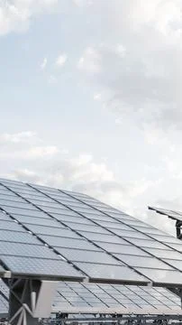 Solar panels capturing sunlight for renewable energy under cloudy sky. 3d render Stock Illustration