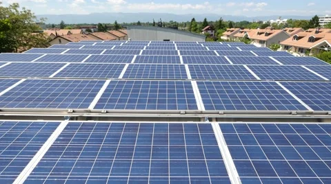 Solar panels with city in background Stock Footage 68519824
