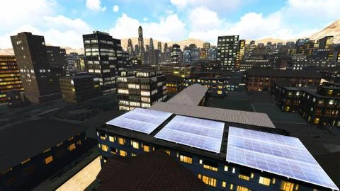 Solar panels in city Stock Illustration
