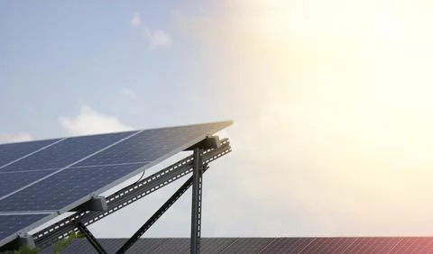 Solar panels, close up on the background of the sky. Stock Photos