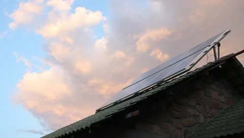 Solar Panels with Clouds in background Stock Footage 10573580