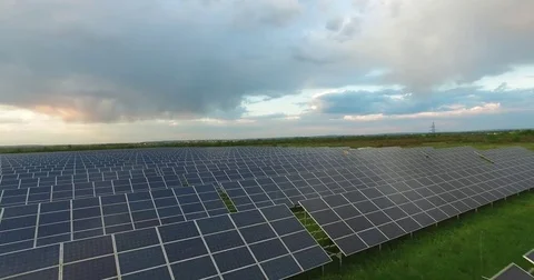 Solar panels in cloudy weather,close-up Stock Footage 74372246