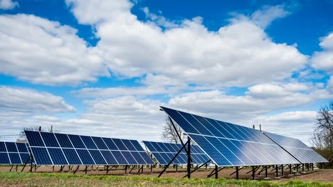 Solar panels at cloudy weathers. Time lapse Stock Footage 129341610