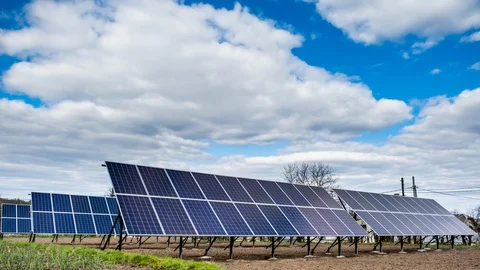 Solar panels at cloudy weathers. Time lapse Video stock 129341977