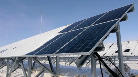 Solar panels on a cold sunny day Stock Footage 72434603