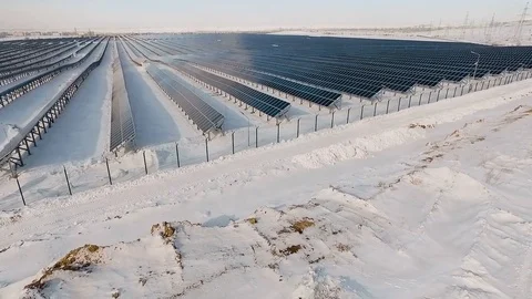 Solar panels on a cold sunny day Stock Footage 72939100
