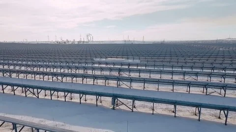 Solar panels on a cold sunny day Stock Footage 72941287