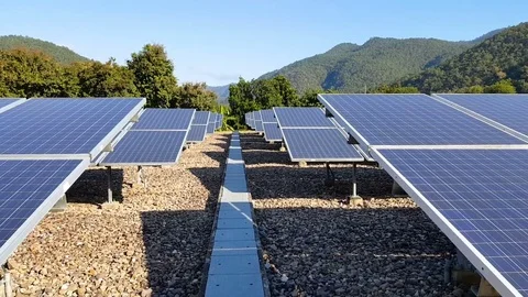Solar Panels Collecting Sun Light Green Energy Nature Preservation Ecology Stock Footage 72328476