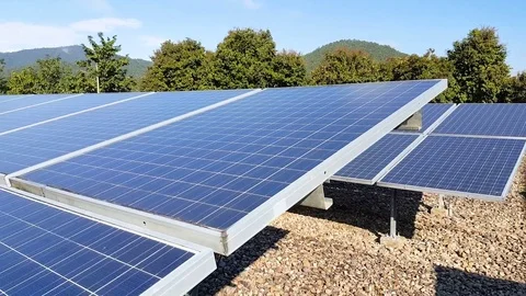 Solar Panels Collecting Sun Light Green Energy Nature Preservation Ecology Stock Footage 72328646