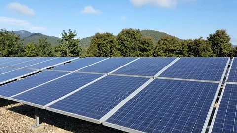 Solar Panels Collecting Sun Light Green Energy Nature Preservation Ecology Stock Footage 72329191