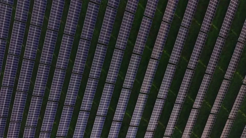 Solar panels cover a large area in rows for energy production Stockbeeldmateriaal 330002375