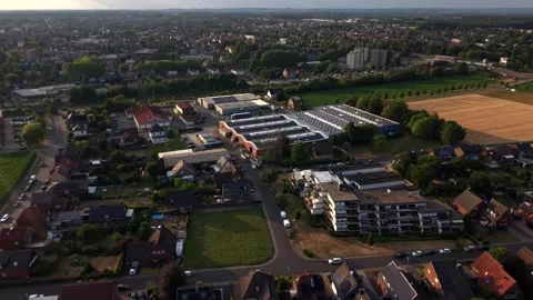 Solar panels cover rows of residential rooftops in small German town, warehouse Stock Footage 341022289
