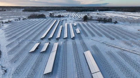 Solar panels covered in snow during winter Stock Footage 297054924