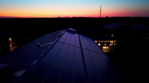 Solar panels at dawn with forward drone movement Stock Footage 340919968