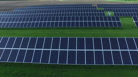 Solar panels drone pan right, Shot by certified FAA drone pilot Video stock 63609699