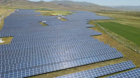 Solar panels drone shot Stock Footage 240734376