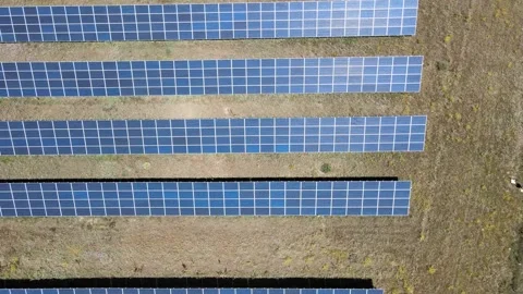 Solar panels drone shot Stock Footage 240735876