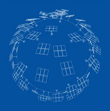 Solar Panels on Earth Concept. Vector Stock Illustration