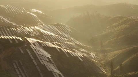Solar panels  ecological electricity at sunset Stock Footage 342168919