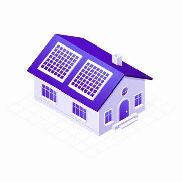 Solar panels electric system on the eco energy house 3D isometric icon, vector イラスト素材