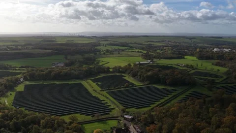 Solar panels farm generating clean energy in countryside Видео 346958386